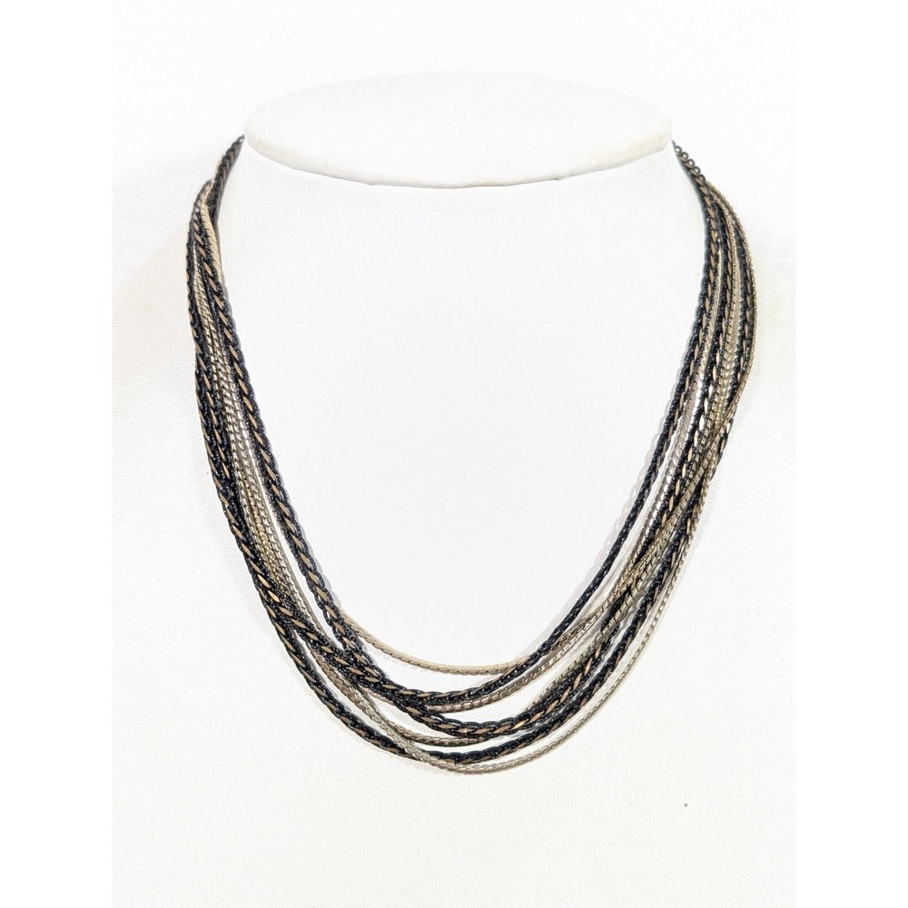 Express Gold Tone Multi Chain Statement‎ Necklace Gray Metallic 19"